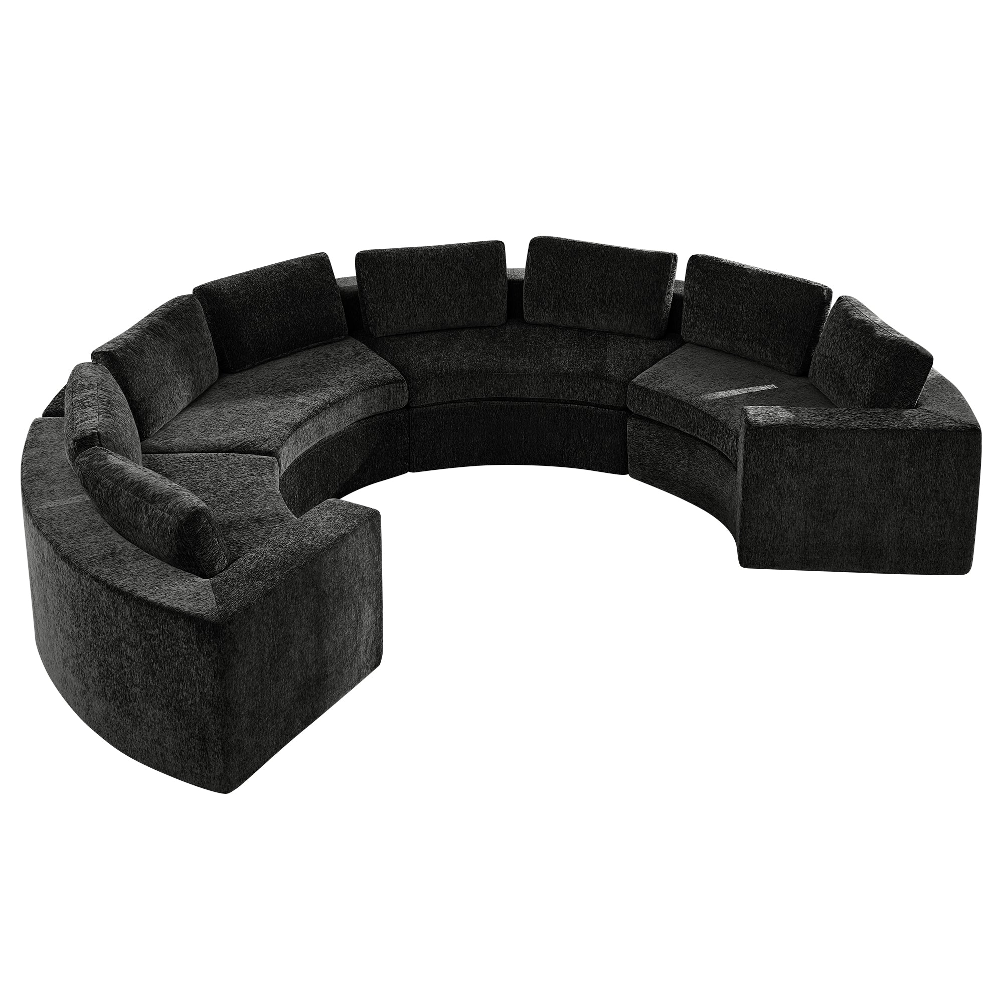 Curved Compression Sectional Couch，8 Seater，Black