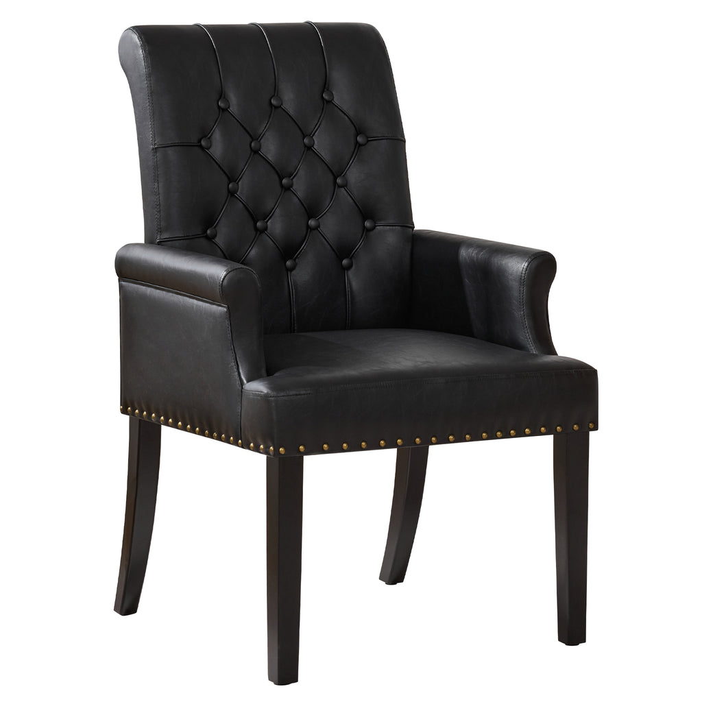 PU Leather Dining Chair with Arms, Black