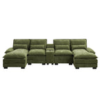 U Shaped Cloud Modular Sofa with Chaise Lounges，Green