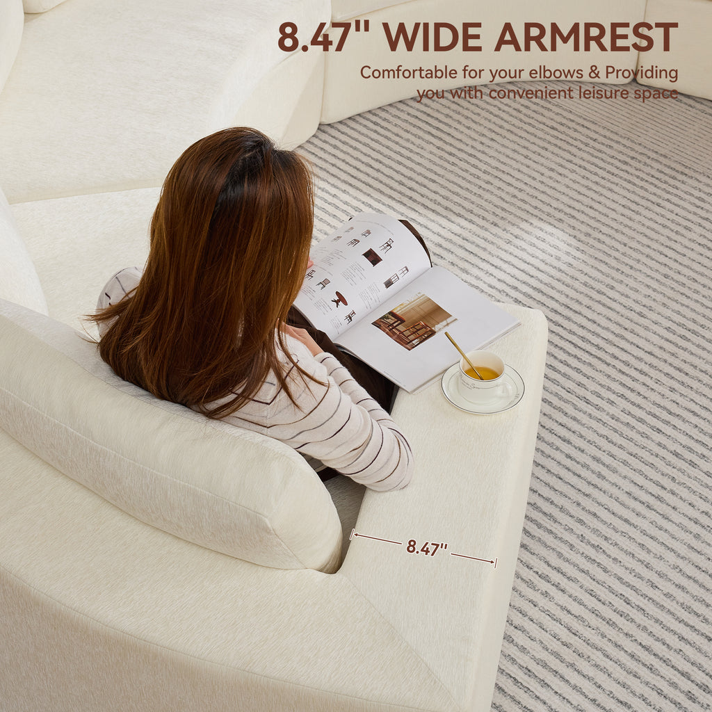 Curved Compression Sectional Couch，8 Seater，White