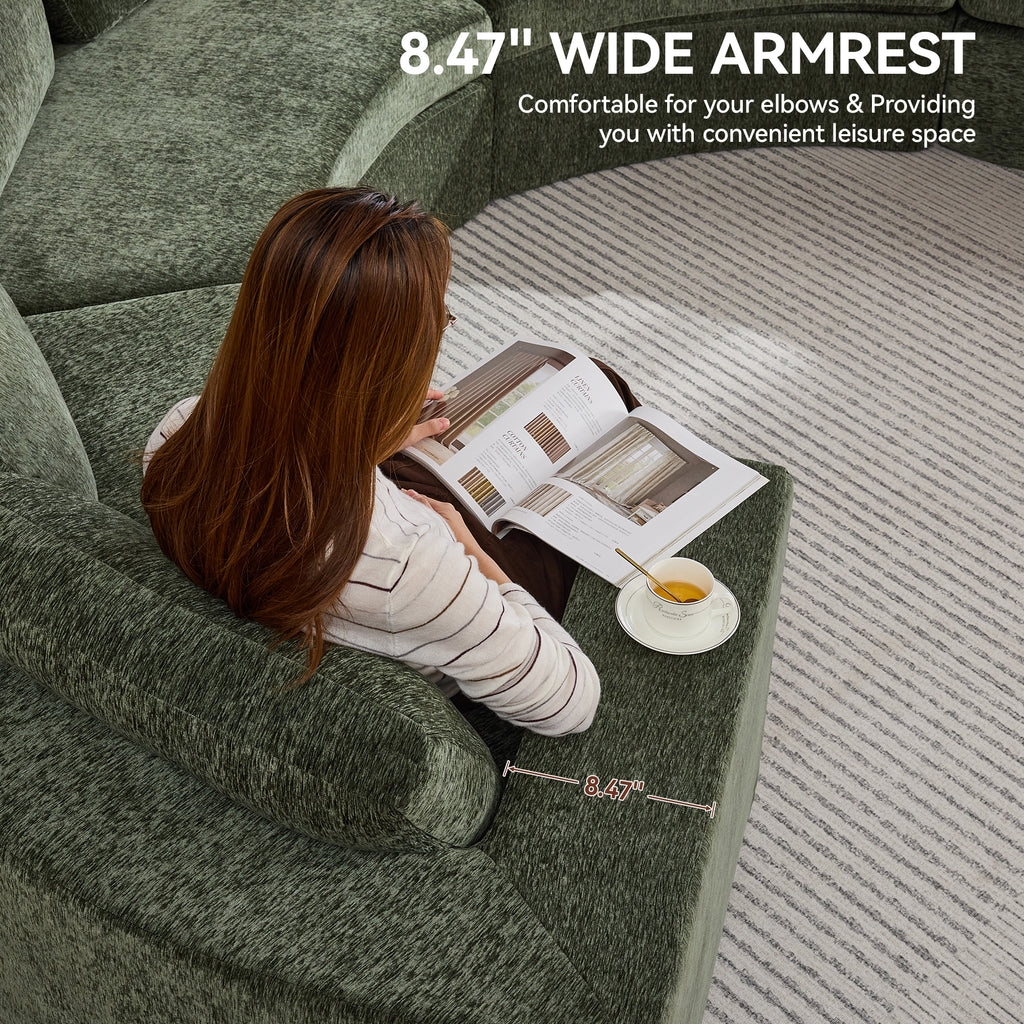 Curved Compression Sectional Couch，4 Seater，Green