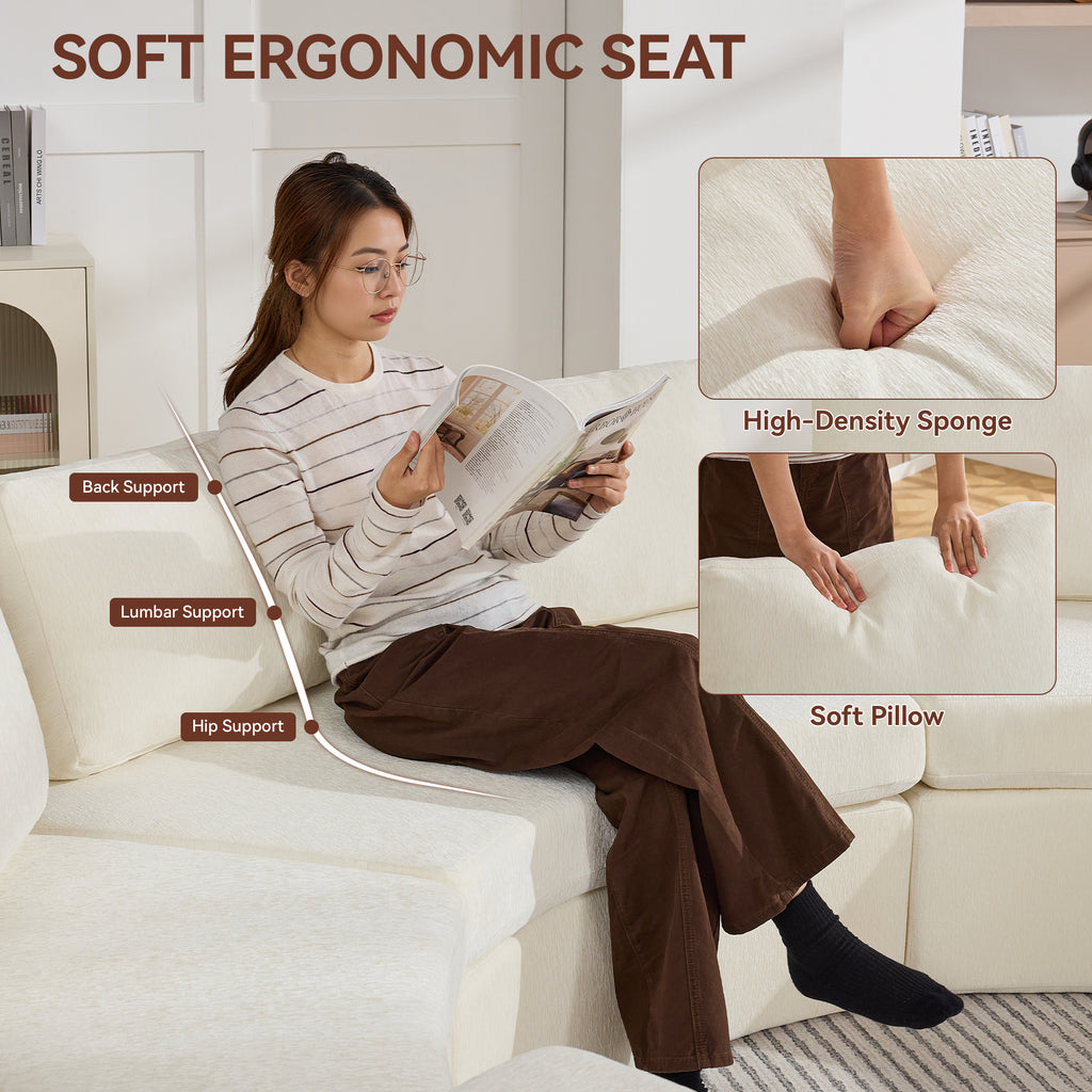 Curved Compression Sectional Couch，8 Seater，White