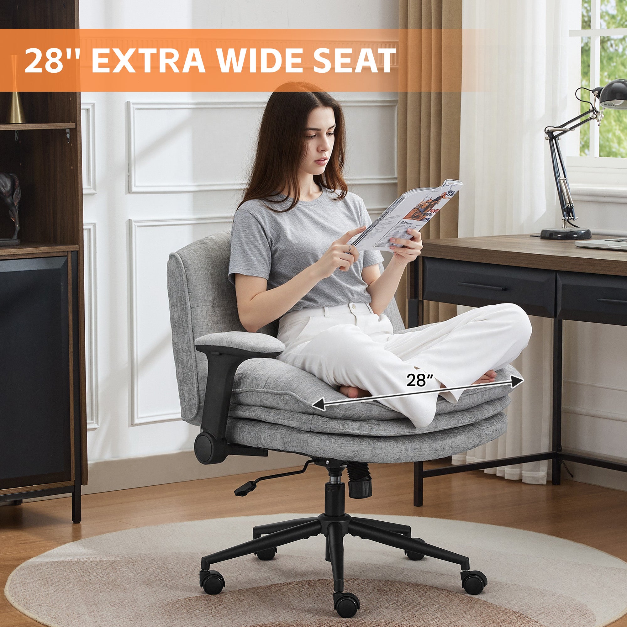 Criss Cross Chair with Flip-up Arms，Gray