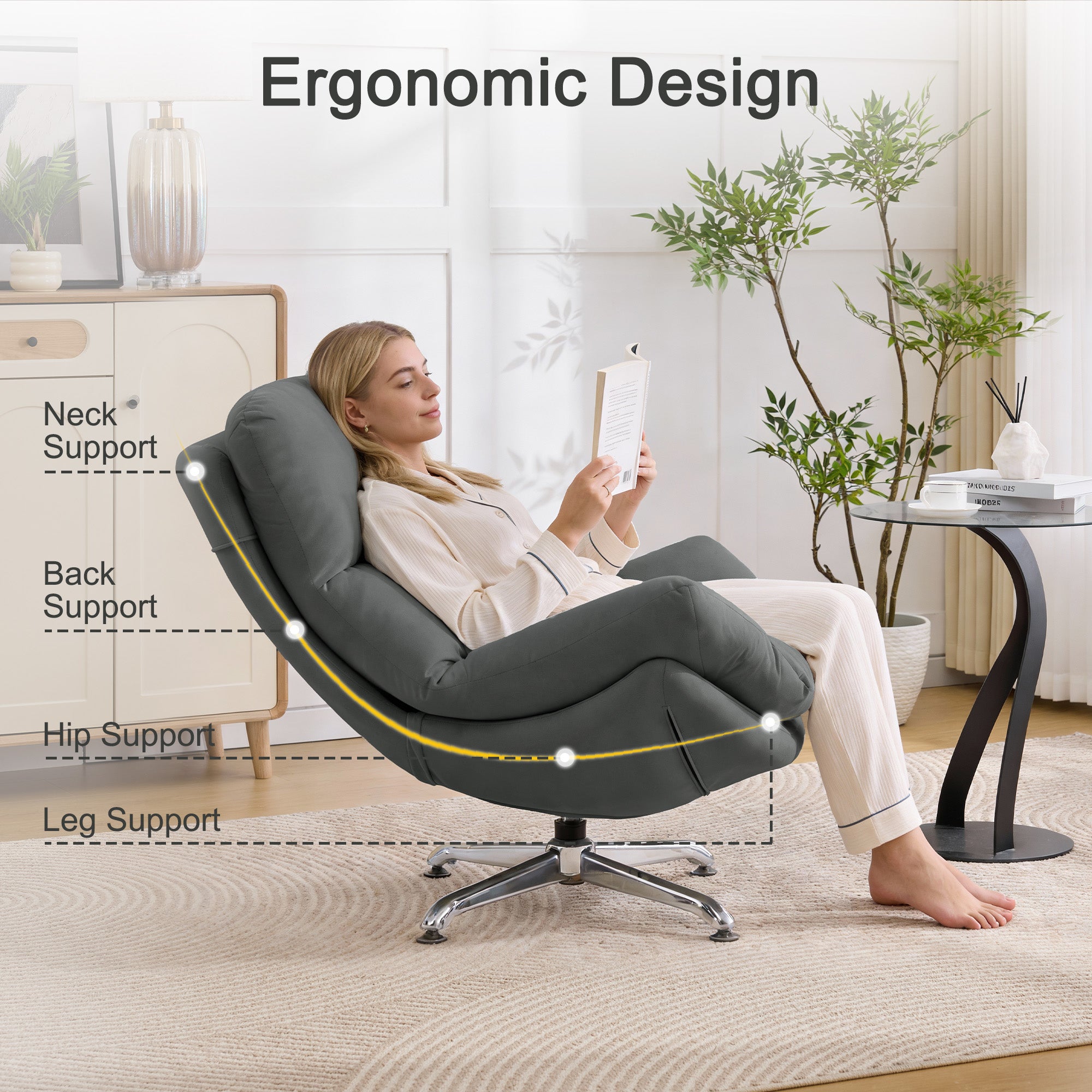 Swivel Oversized Accent Chair，Gray