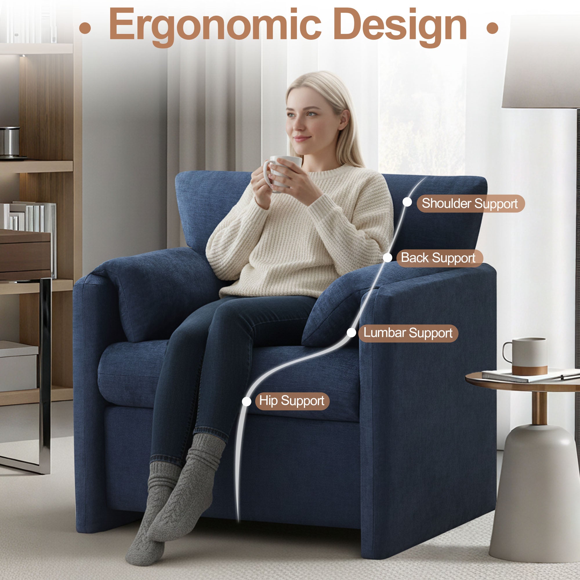 Oversized Accent Chair for Living Room，Blue