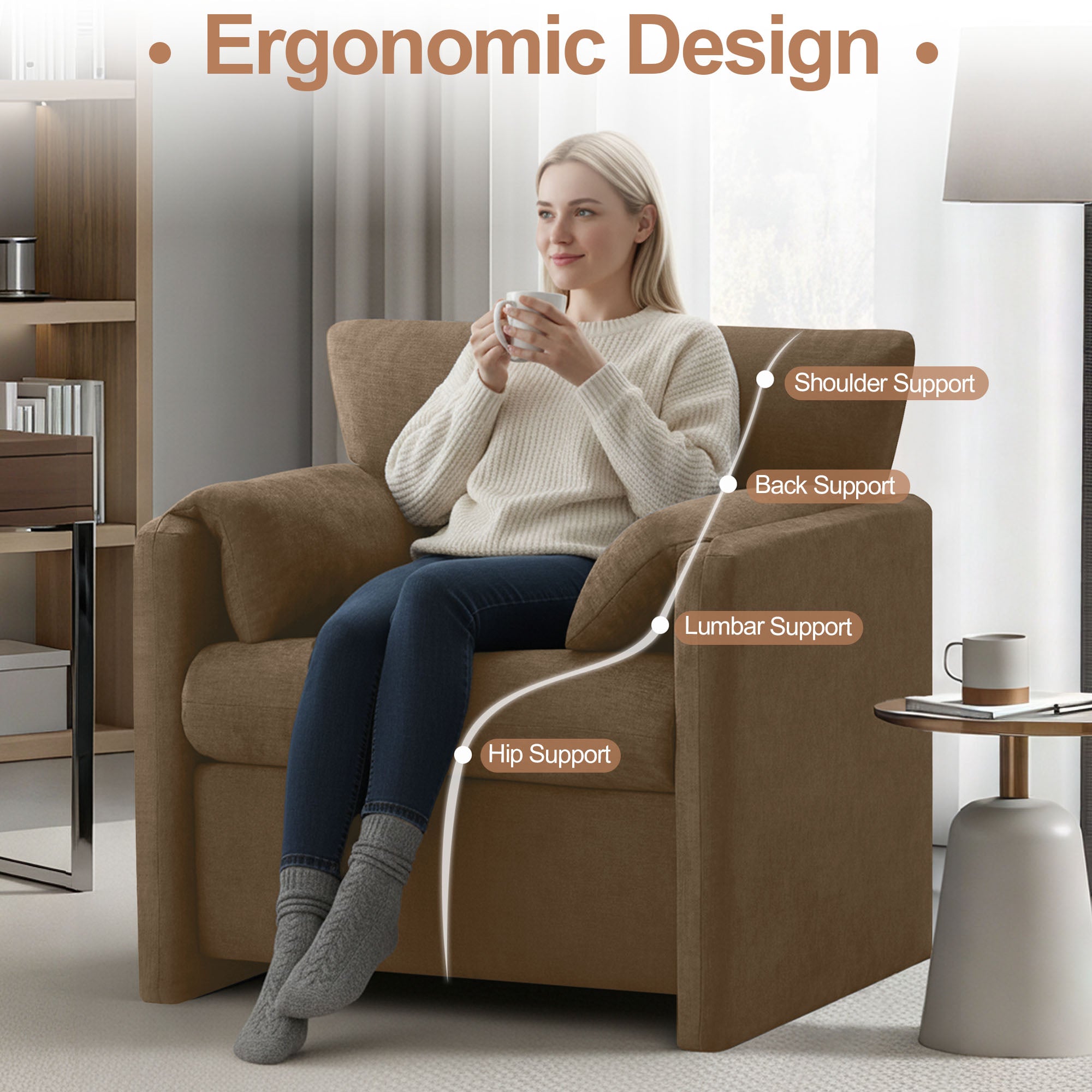 Oversized Accent Chair for Living Room，Brown