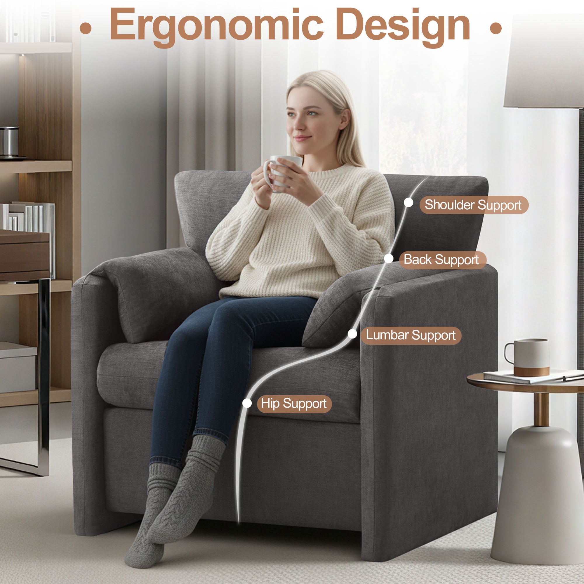 Oversized Accent Chair for Living Room，Dark Gray