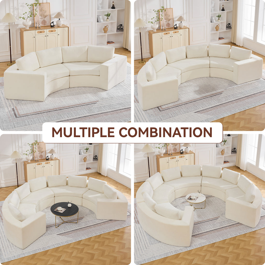 Curved Compression Sectional Couch，8 Seater，White