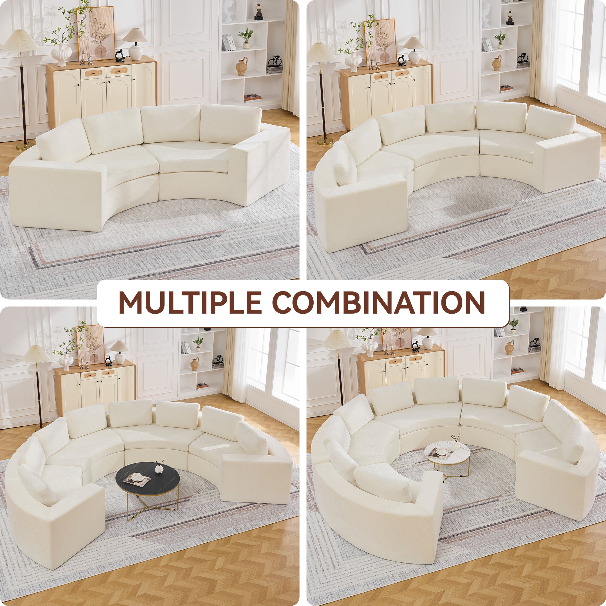 Curved Compression Sectional Couch，8 Seater，White