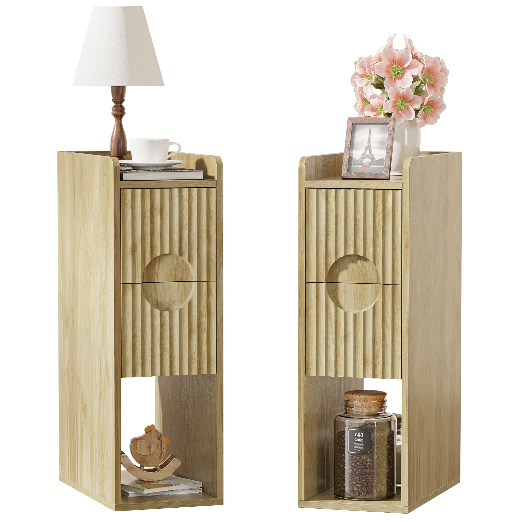 HASLE Narrow Nightstands, Oak, Set of 2