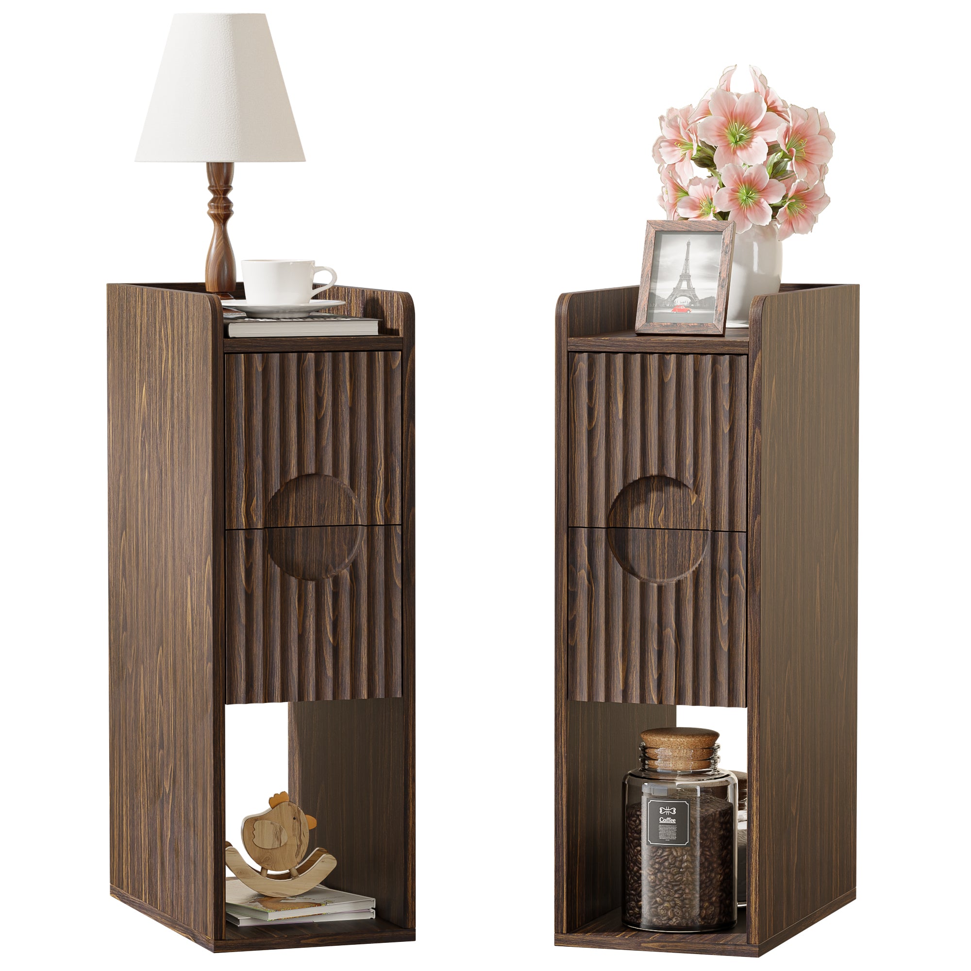 HASLE Narrow Nightstands, Walnut, Set of 2