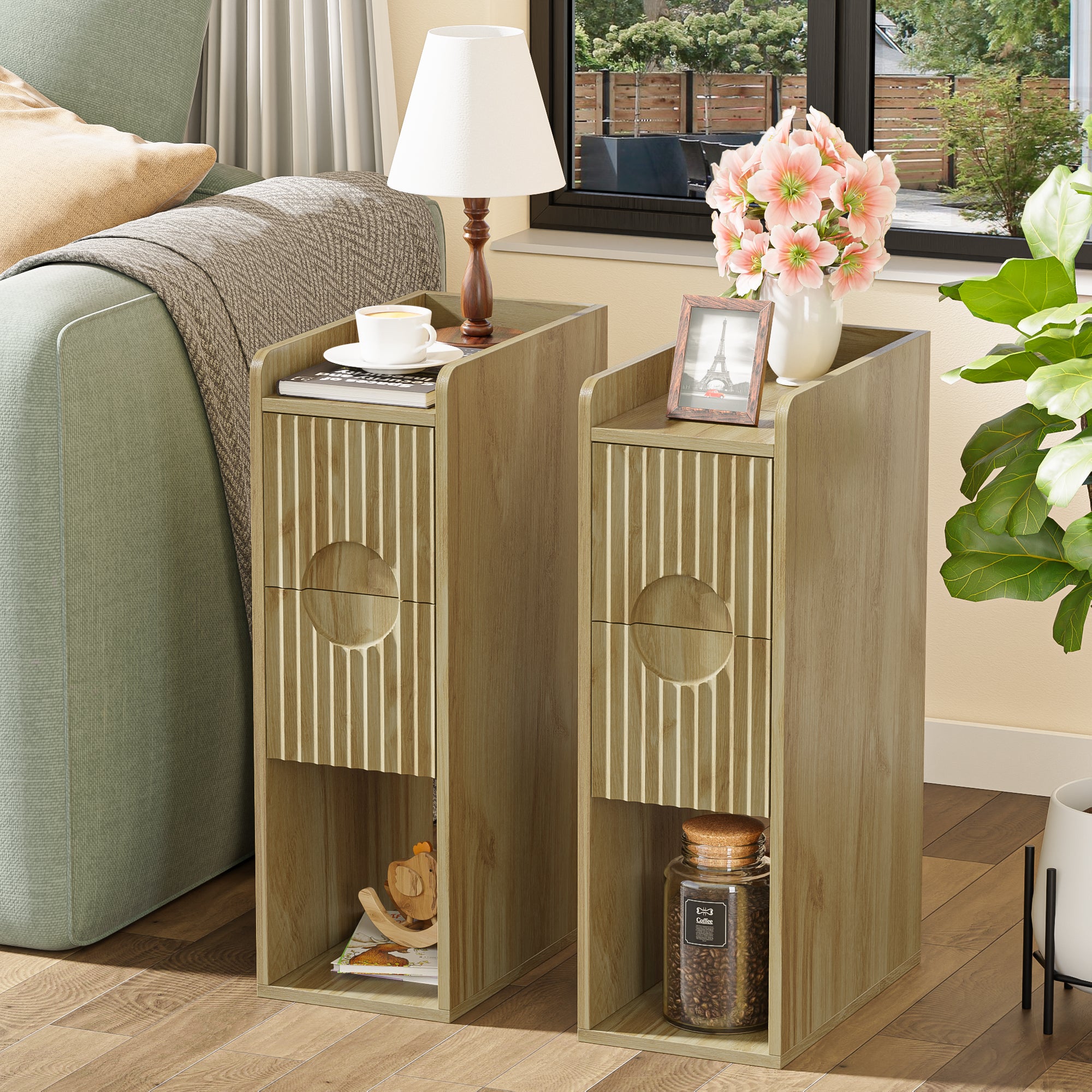 HASLE Narrow Nightstands, White, Set of 2