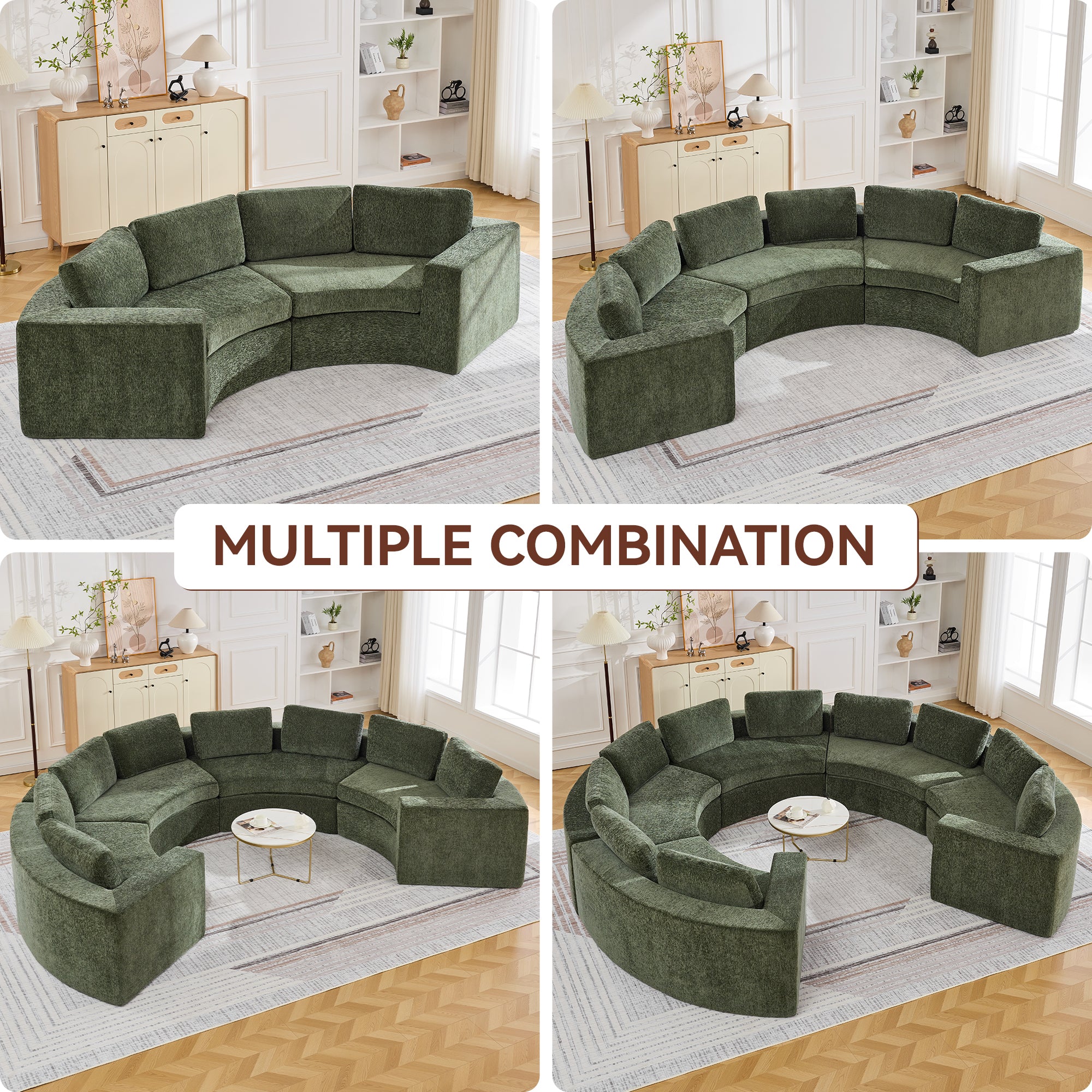 Curved Compression Sectional Couch，4 Seater，Green