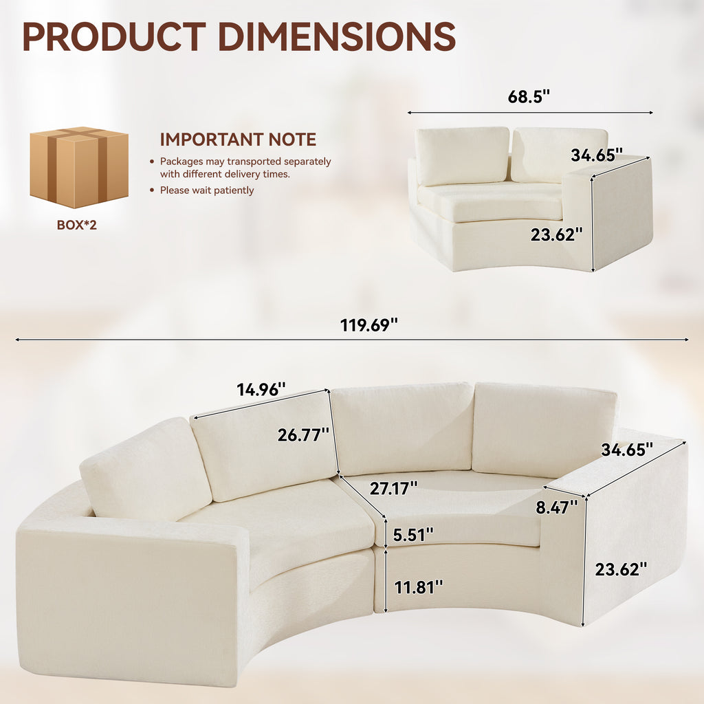 Curved Compression Sectional Couch，4 Seater，White