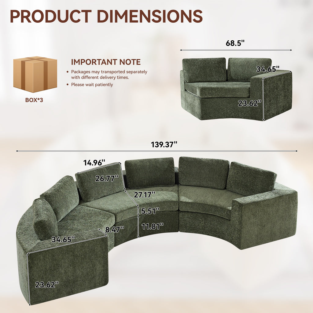 Curved Compression Sectional Couch，6 Seater，Green