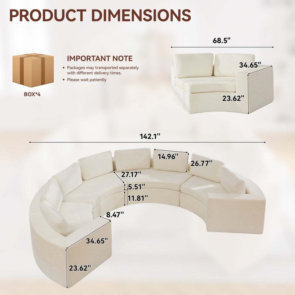 Curved Compression Sectional Couch，8 Seater，White