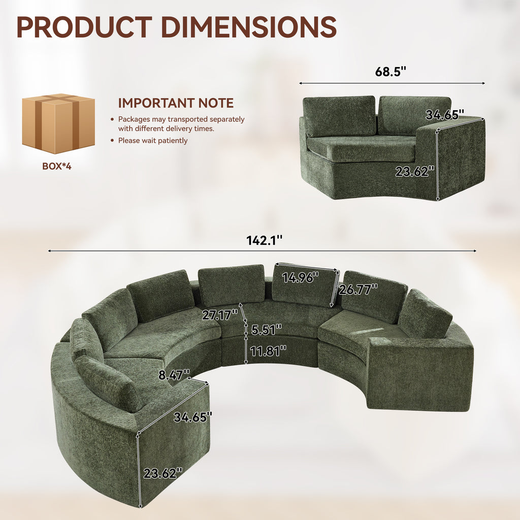 Curved Compression Sectional Couch，8 Seater，Green