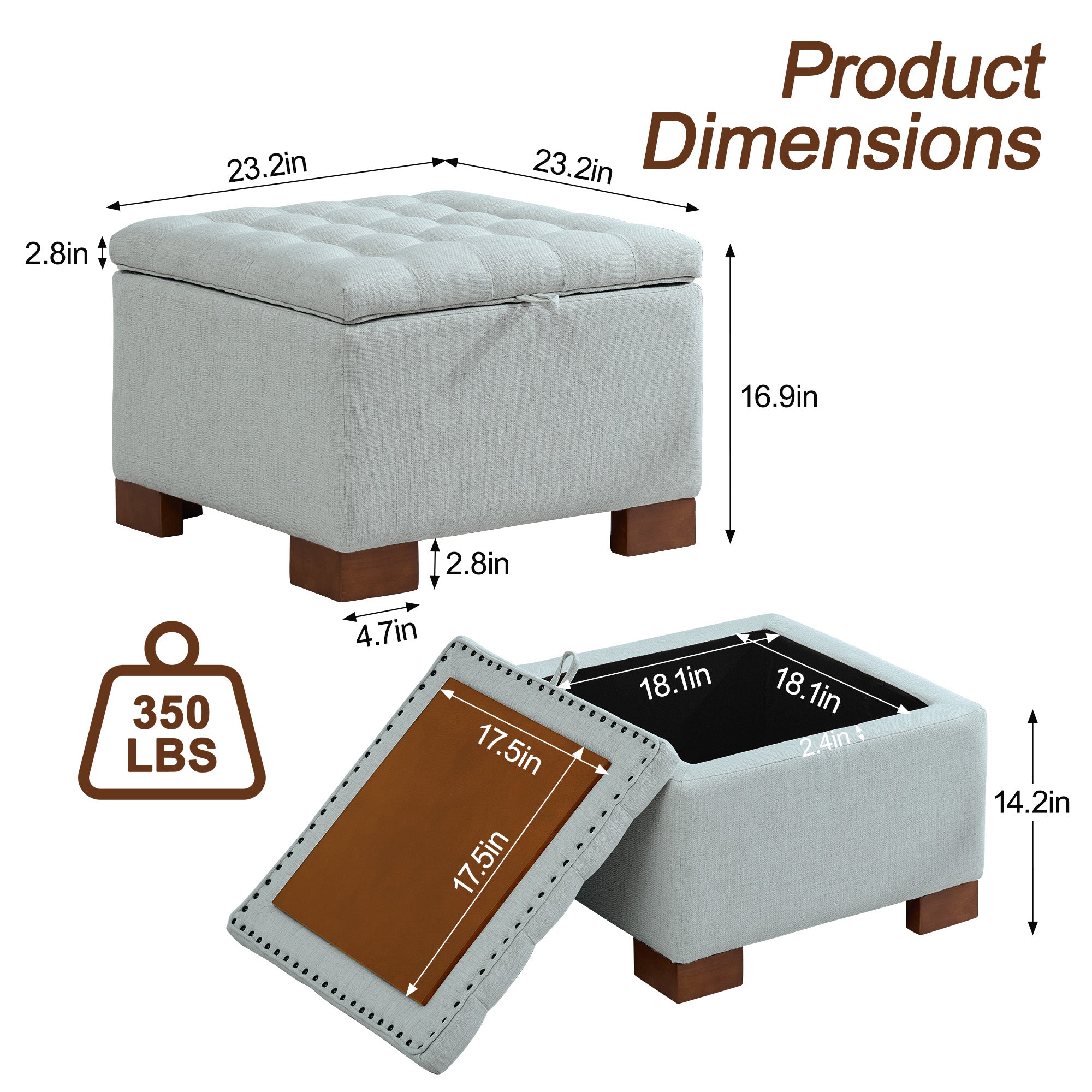 Square Storage Ottoman, 24 Inch