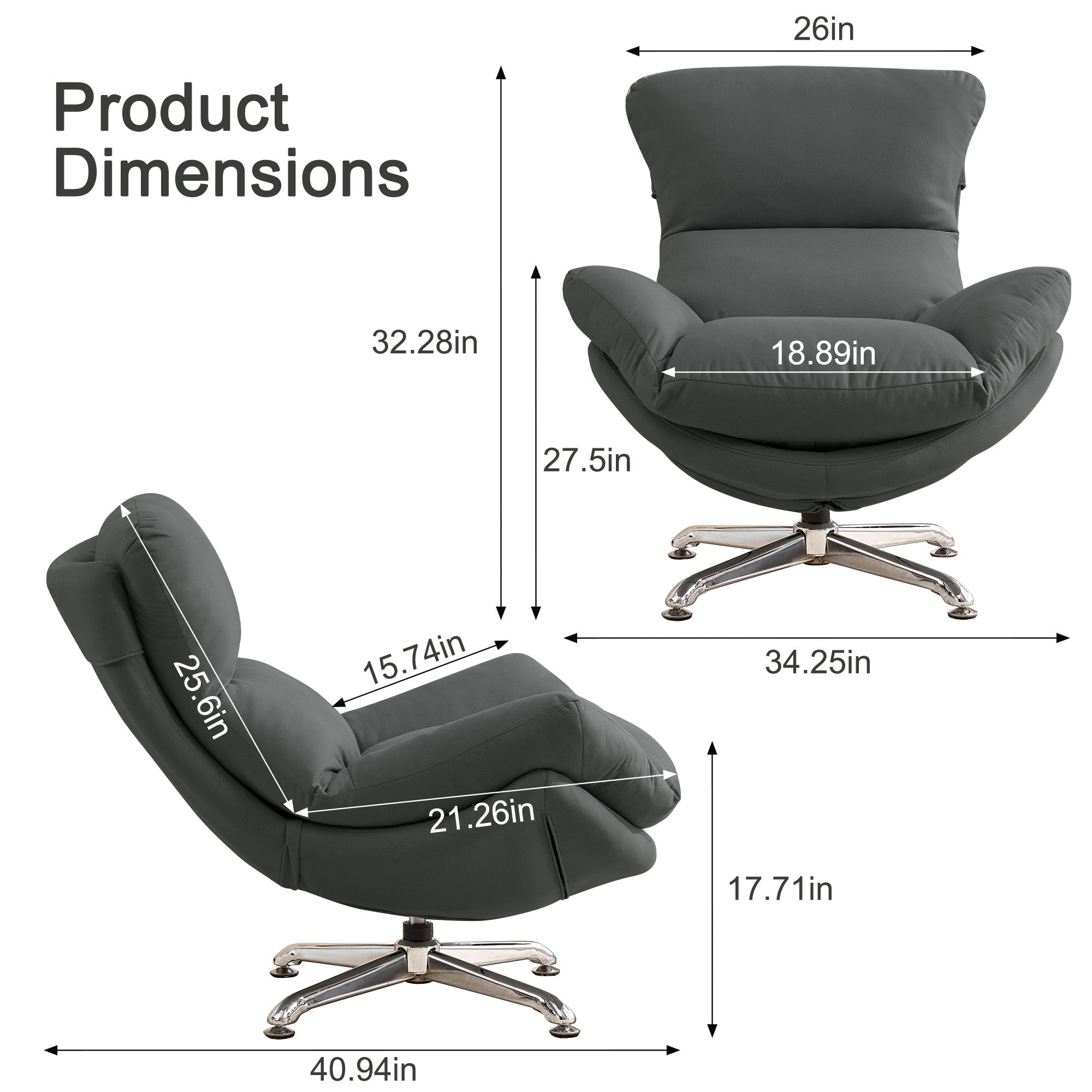 Swivel Oversized Accent Chair，Gray