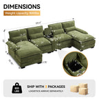 U Shaped Cloud Modular Sofa with Chaise Lounges，Green