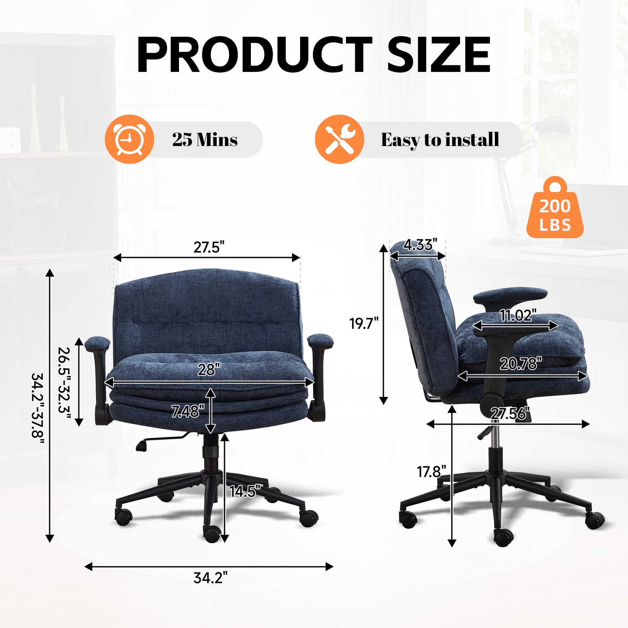 Criss Cross Chair with Flip-up Arms，Blue
