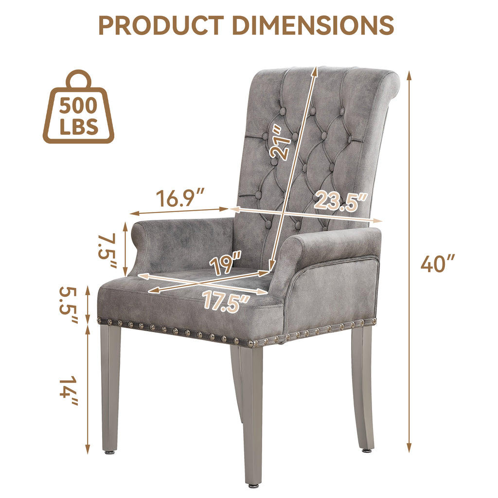 Velvet Dining Chair with Arms，Gray