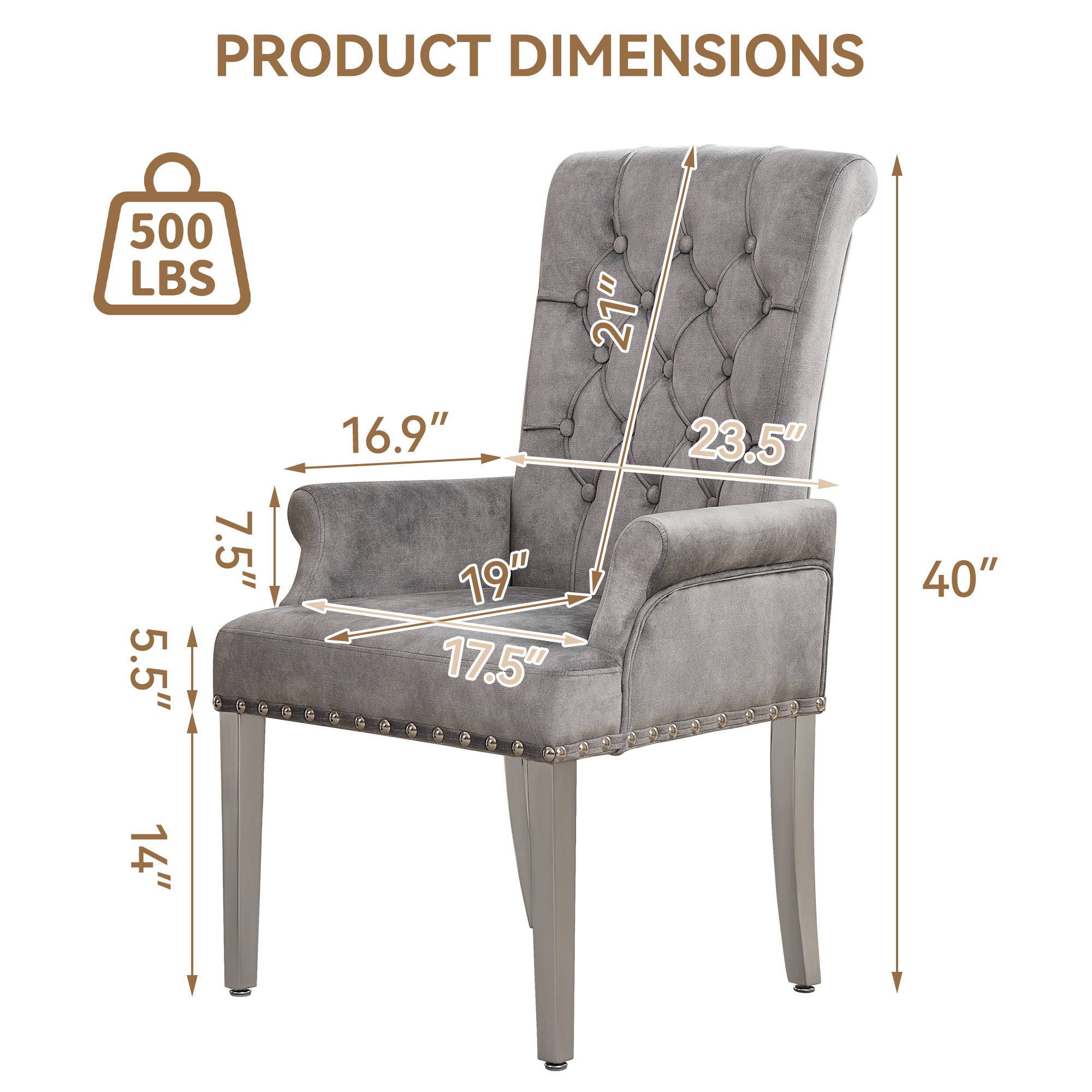 Velvet Dining Chair with Arms，Gray