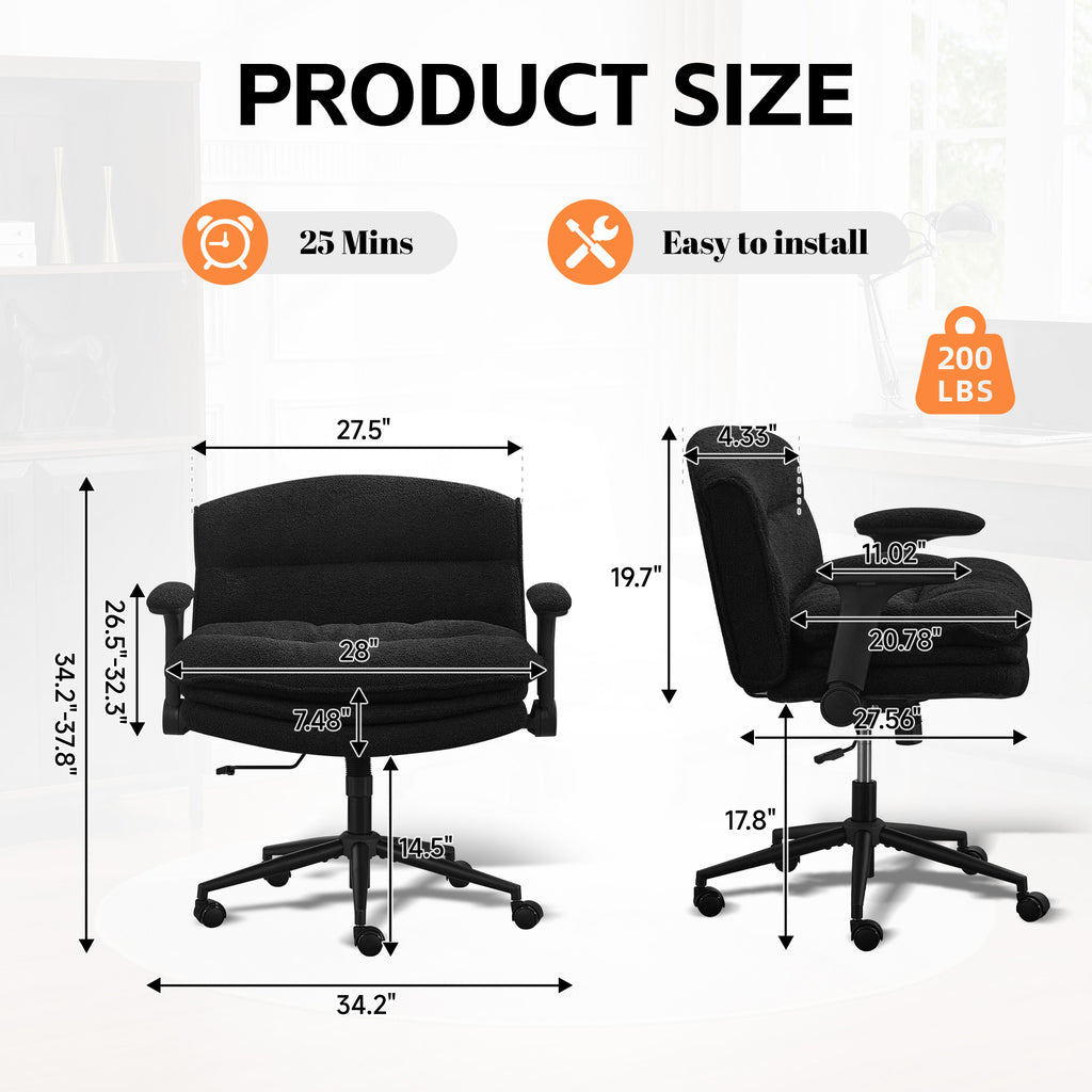 Criss Cross Chair with Flip-up Arms，Black
