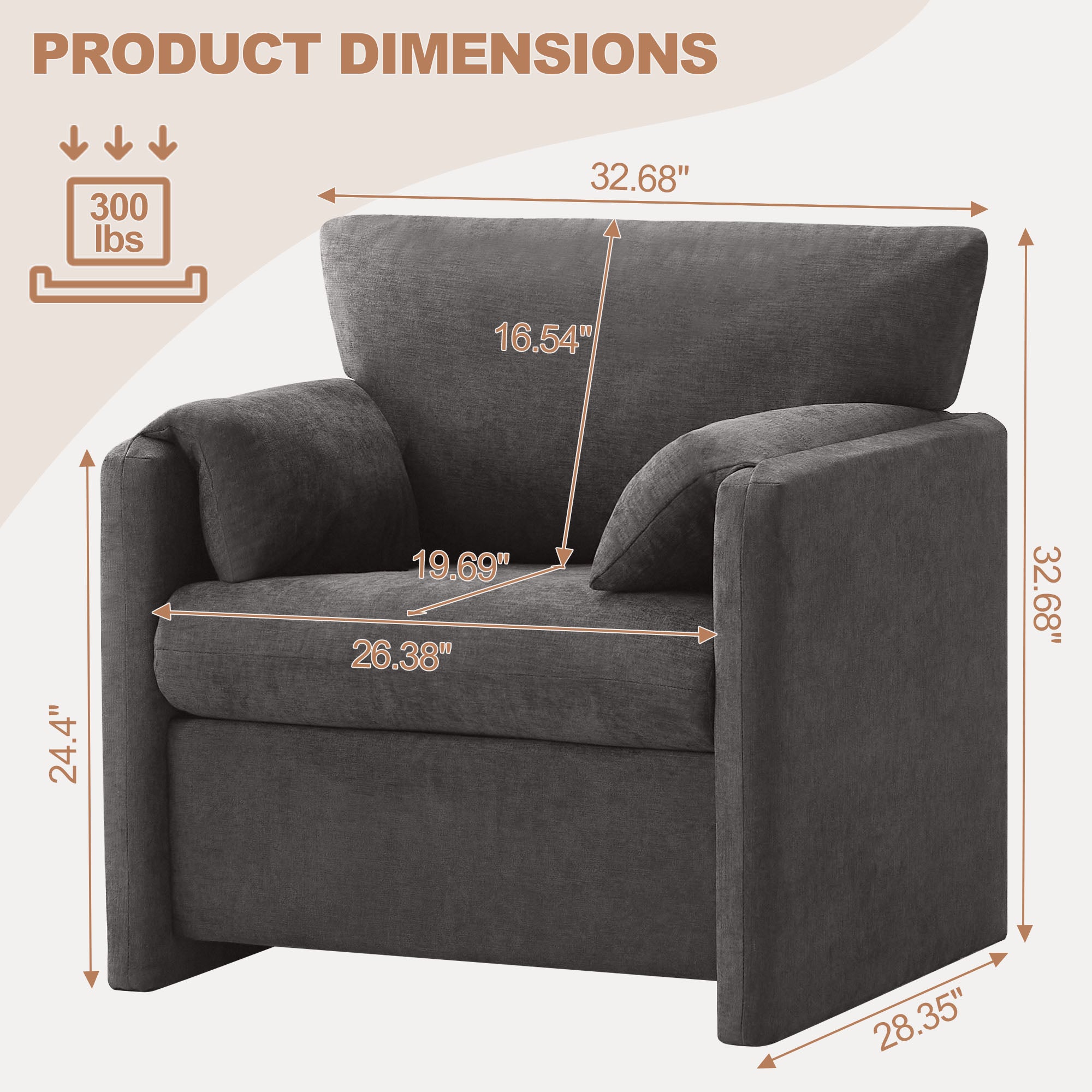 Oversized Accent Chair for Living Room，Dark Gray
