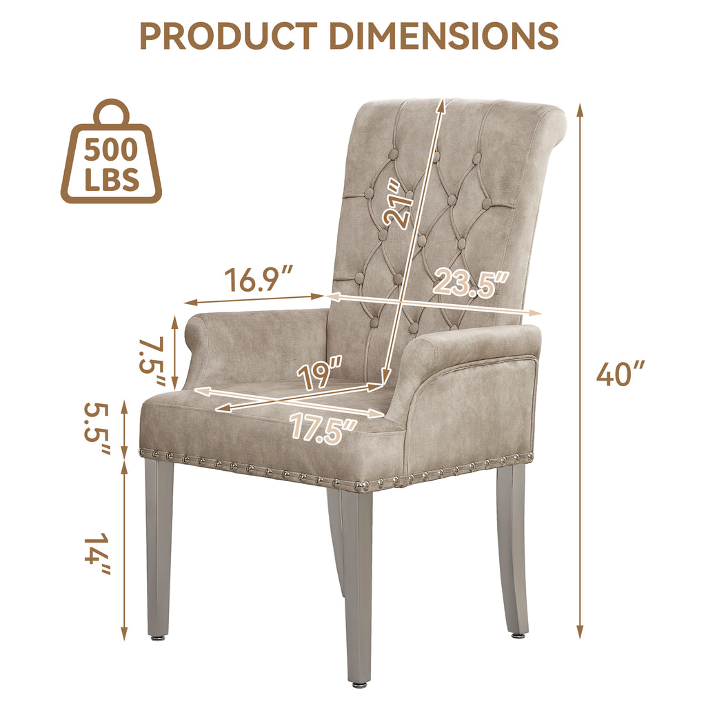Velvet Dining Chair with Arms，Taupe