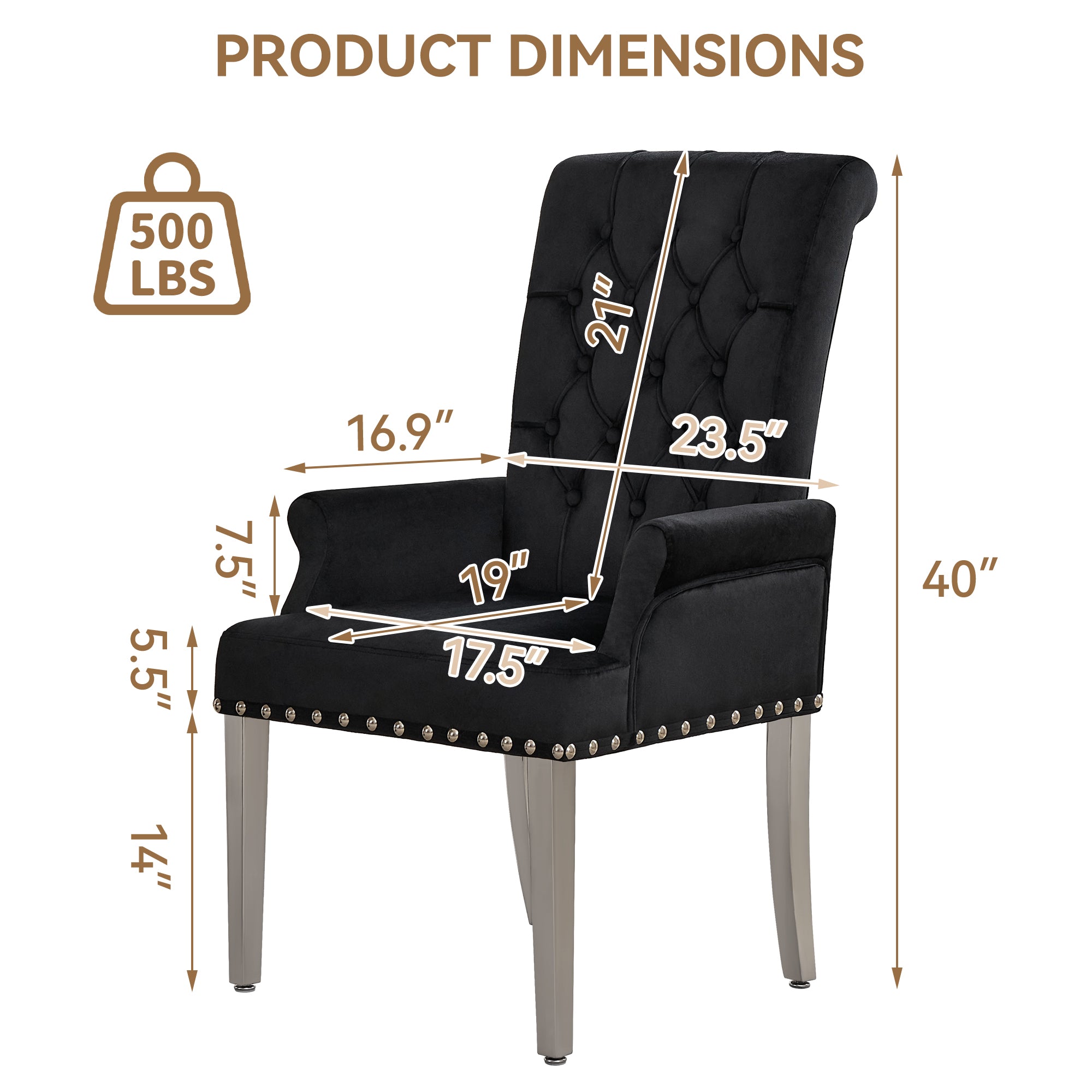 Velvet Dining Chair with Arms，Black