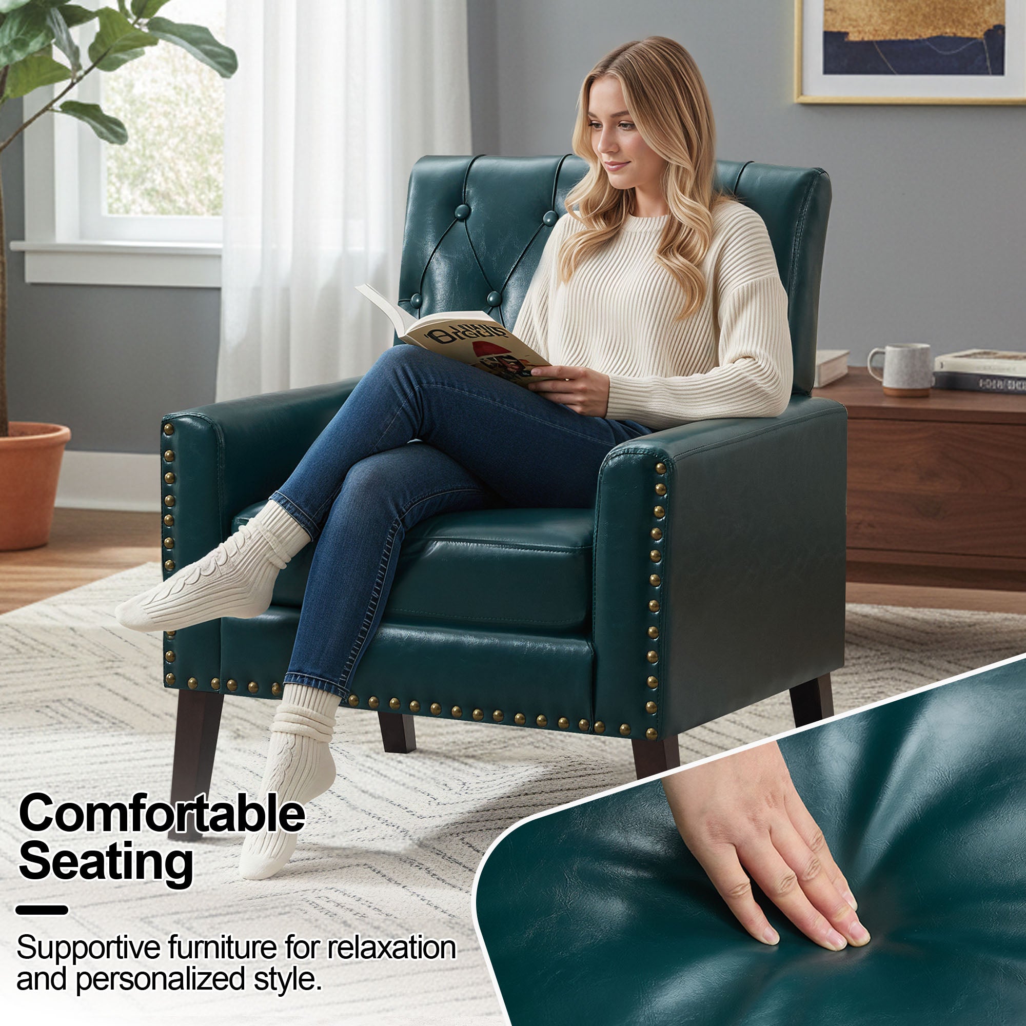 Mid Century Modern Accent Chair, Blue