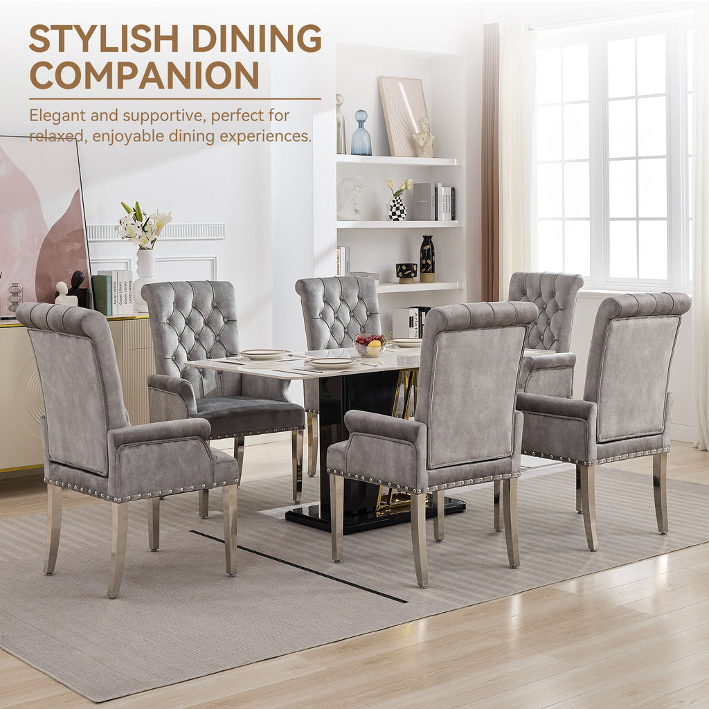 Velvet Dining Chair with Arms，Gray