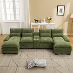 U Shaped Cloud Modular Sofa with Chaise Lounges，Green