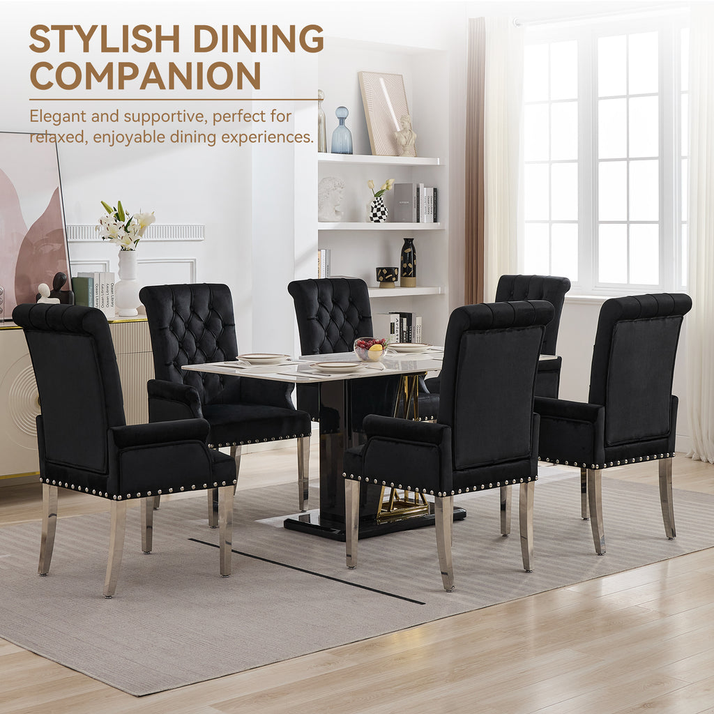 Velvet Dining Chair with Arms，Black